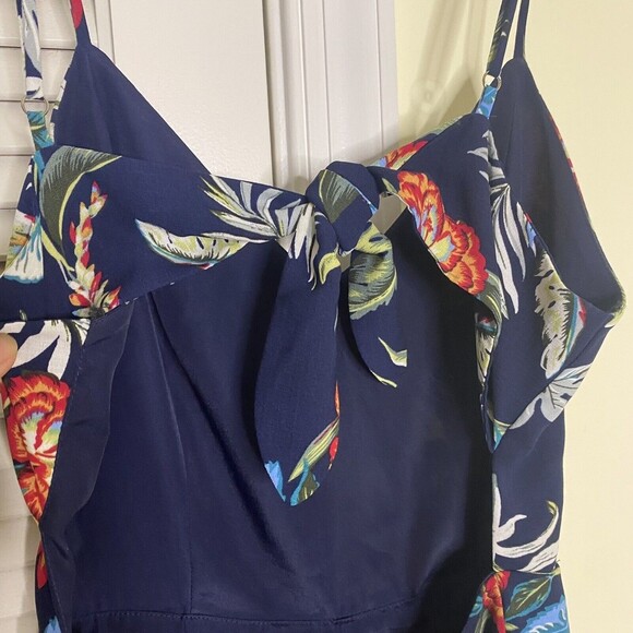 Forever 21 Romper Shorts Women Small Blue Floral Tropical Sleeveless Open Back - Picture 8 of 10